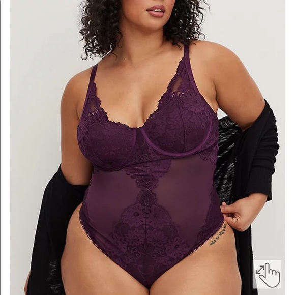 NWT Torrid unlined Lace Bodysuit BlackBerry Size 3 - Picture 3 of 5